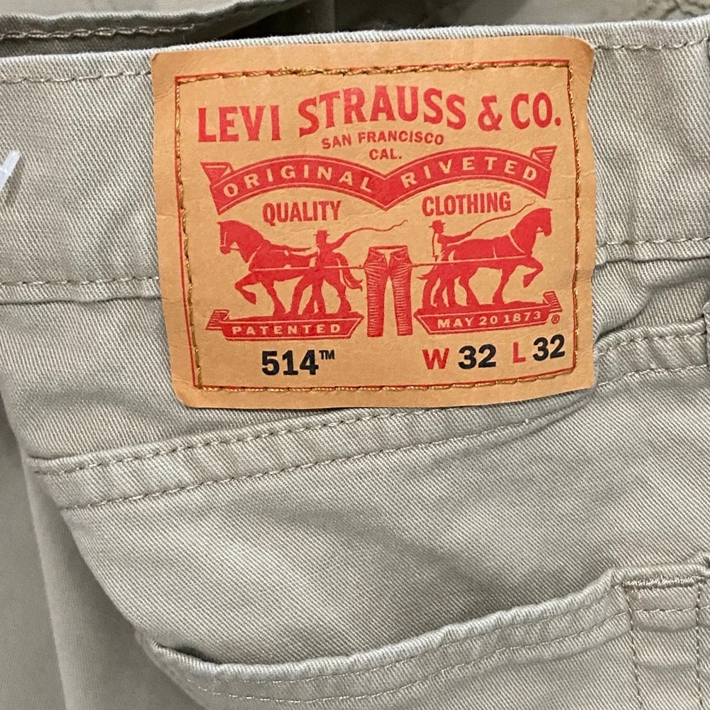 Levis 514 Straight Fit Khaki Pants Mens 32x32 Tan Cotton Stretch Trousers